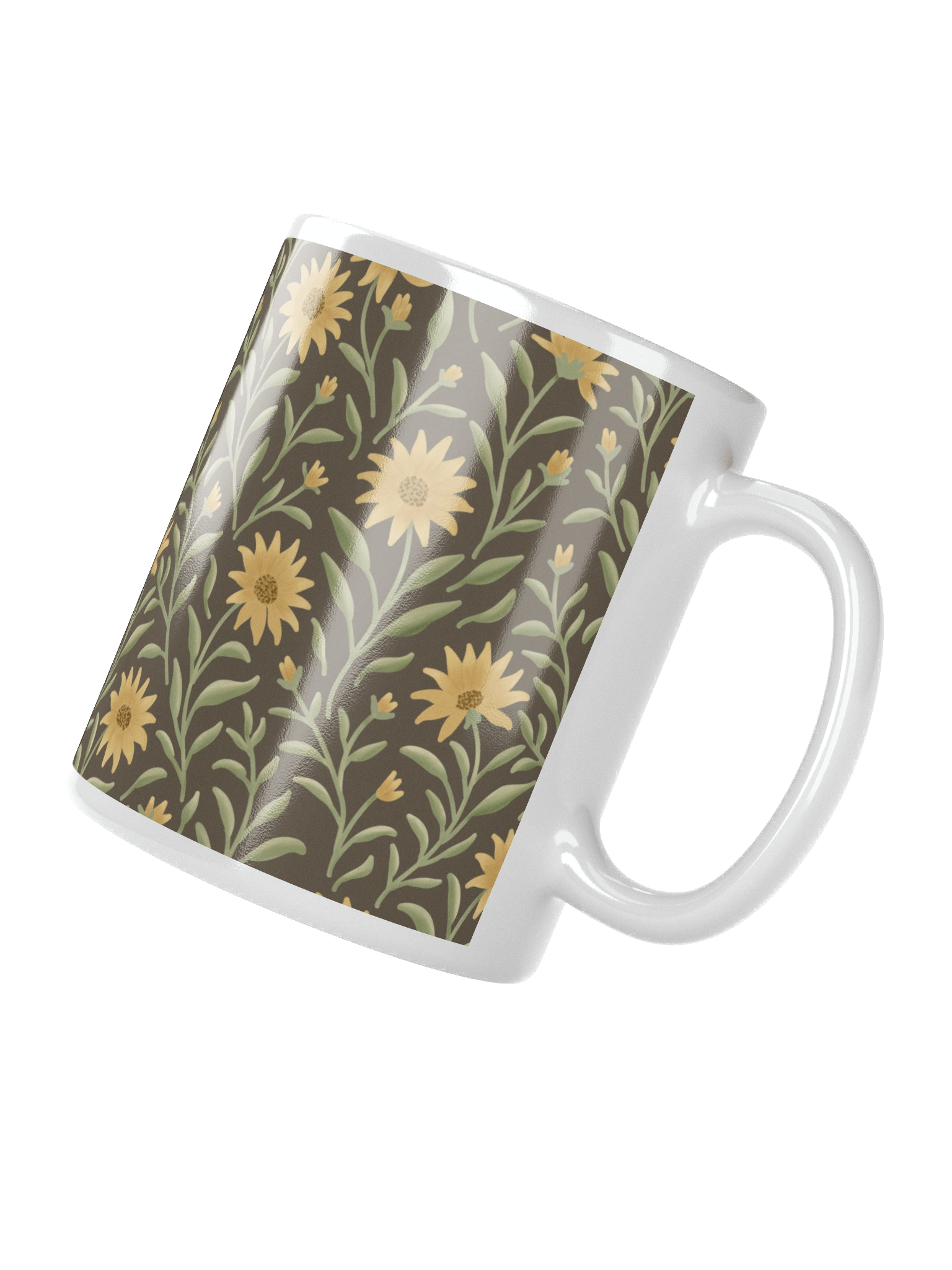 Golden field white glossy mug. Elegant floral botanical design on dark background product image (3)