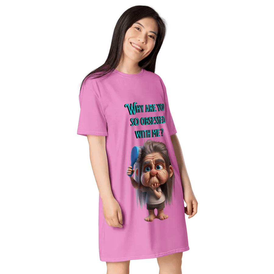 Dreamy "Why Are You So Obsessed" All-Over Print T-Shirt Dress product image (4)