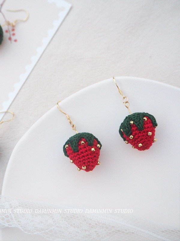 Tiny Strawberry Earrings – Micro Crochet with Beads | Choose Clip-On or Pierced product image (3)