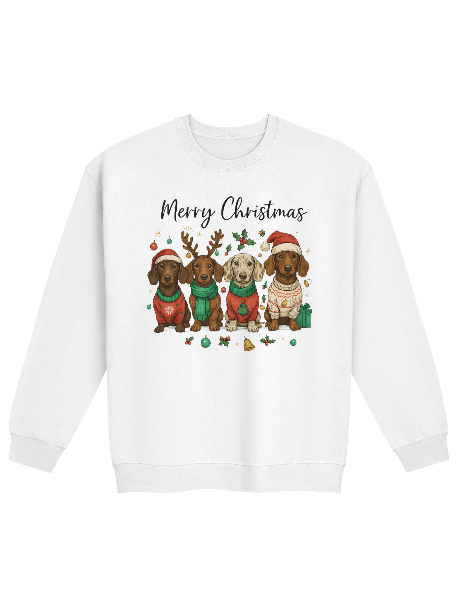 Merry Christmas Dachshund Sweater Sweatshirt – Cute Holiday Dog Art product image (1)