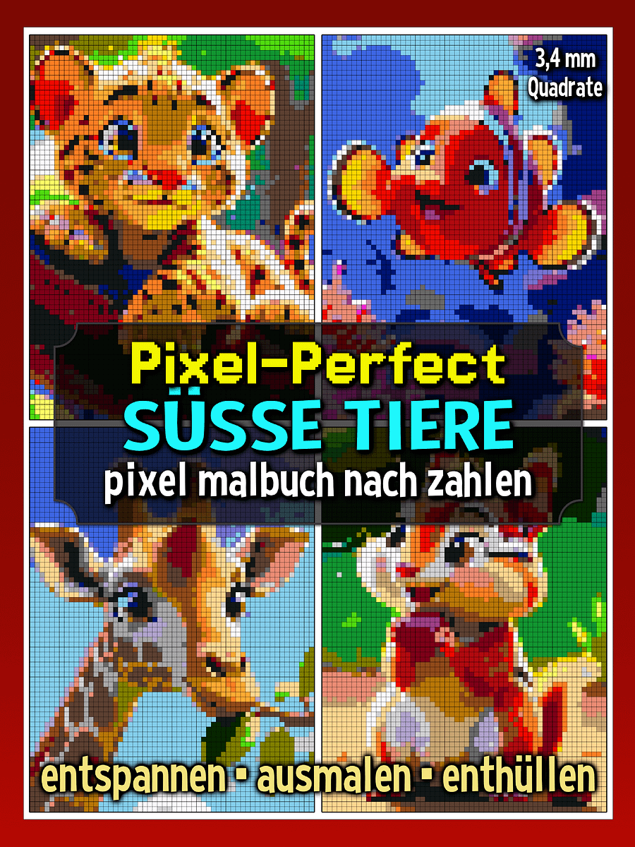 Pixel-Perfect Süße Tiere Pixel Malbuch nach Zahlen - Druckbares PDF product image (1)