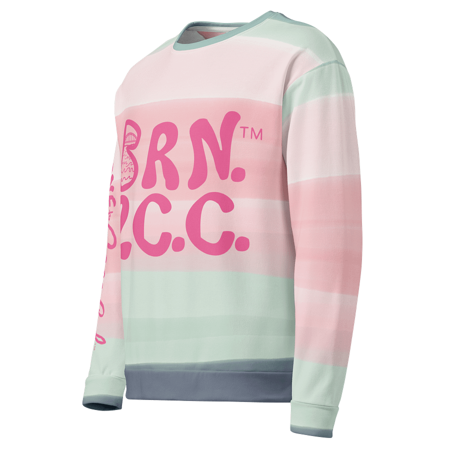 Unisex | BOURNE to Cape Cod™ Sweatshirt | Pink Logos on Horizon Stripes | BRN.2C.C.™ | Eco-Friendly Comfort product image (3)