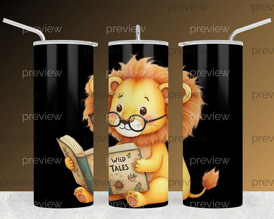 Adorable Cartoon Lion with Glasses Reading WILD TALES - Perfect Clipart for Kids' Designs and Sublimation Projects Commercial Use License product image (4)