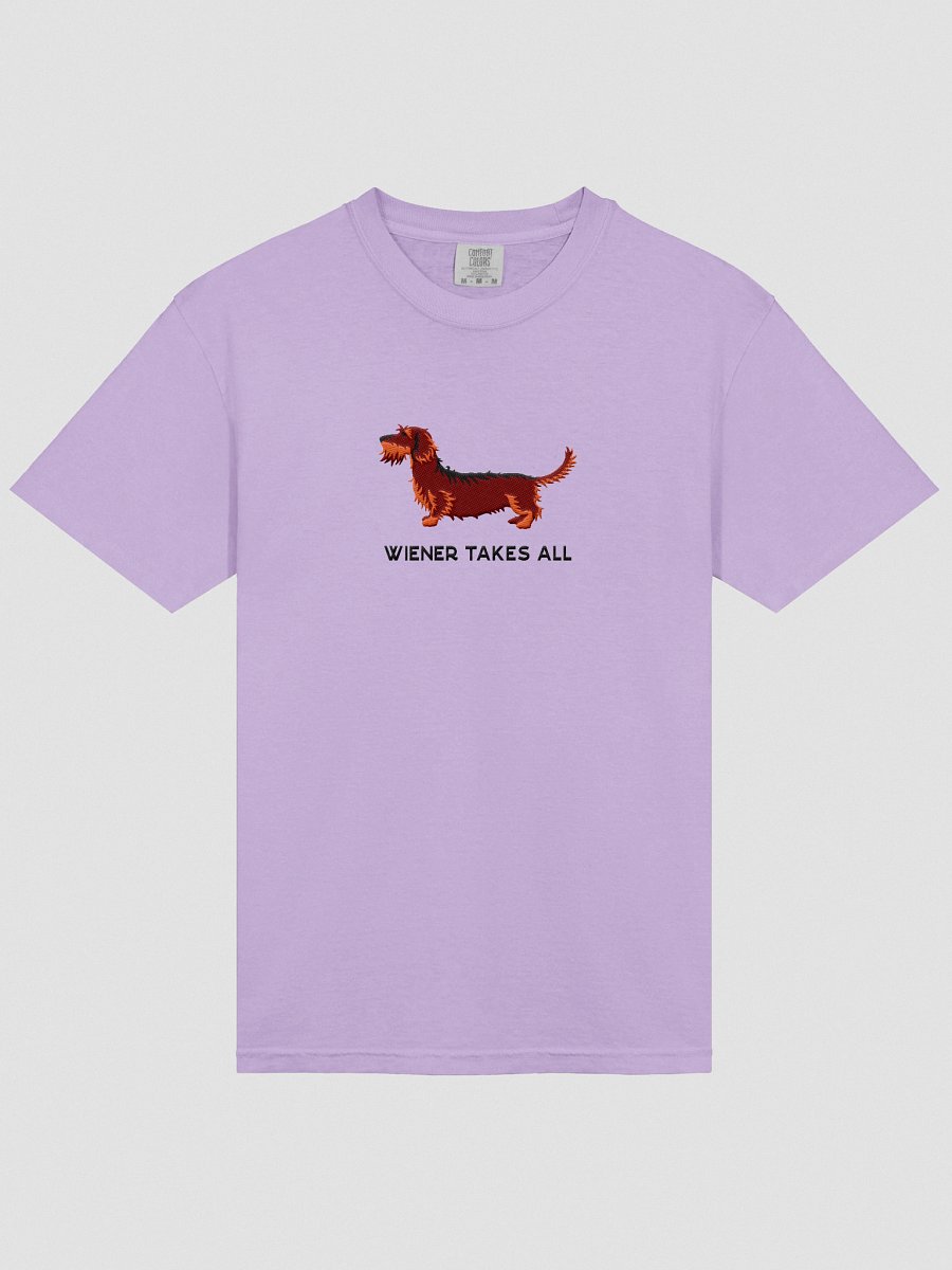 Wiener Takes All T-Shirt(Embroidered) of a Wirehaired Dachshund(Red & Tan) product image (43)