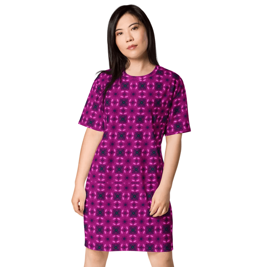 Abstract Shapes in Raspberry Ladies T Shirt Dress product image (2)
