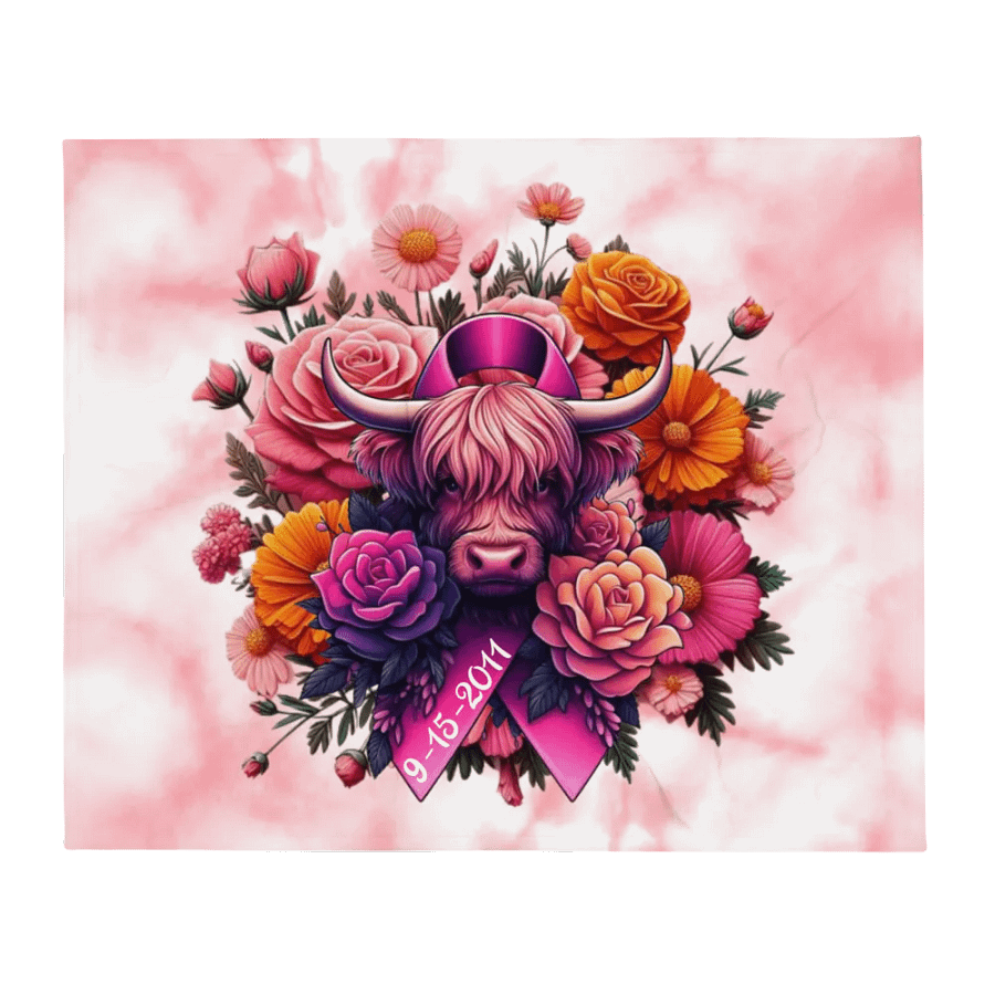 Highland Cow Blooms Breast Cancer Awareness Blanket product image (2)