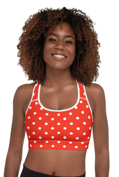 White Polka Dots on Red Padded Sports Bra product image (1)