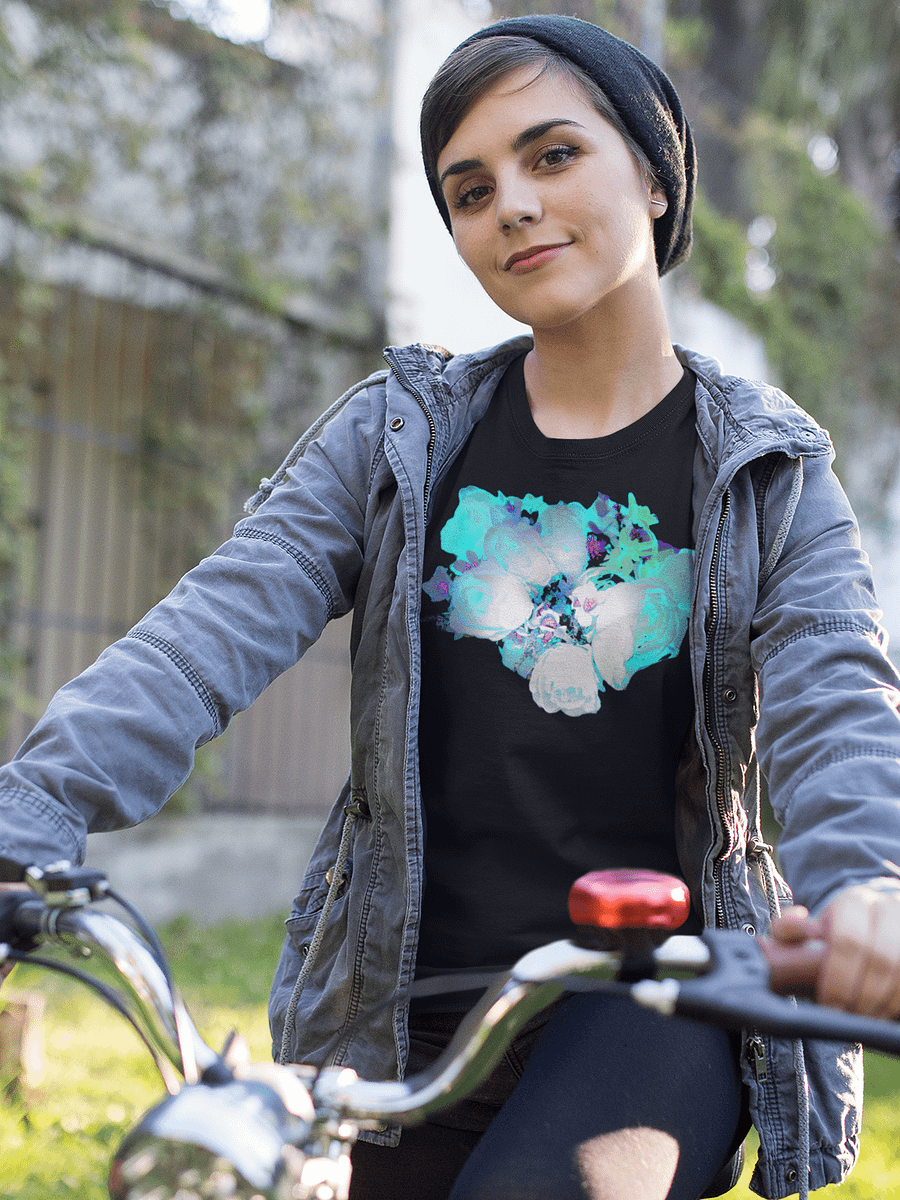 Abstract Blue Green Rose Bouquet Ladies Cotton T Shirt product image (1)