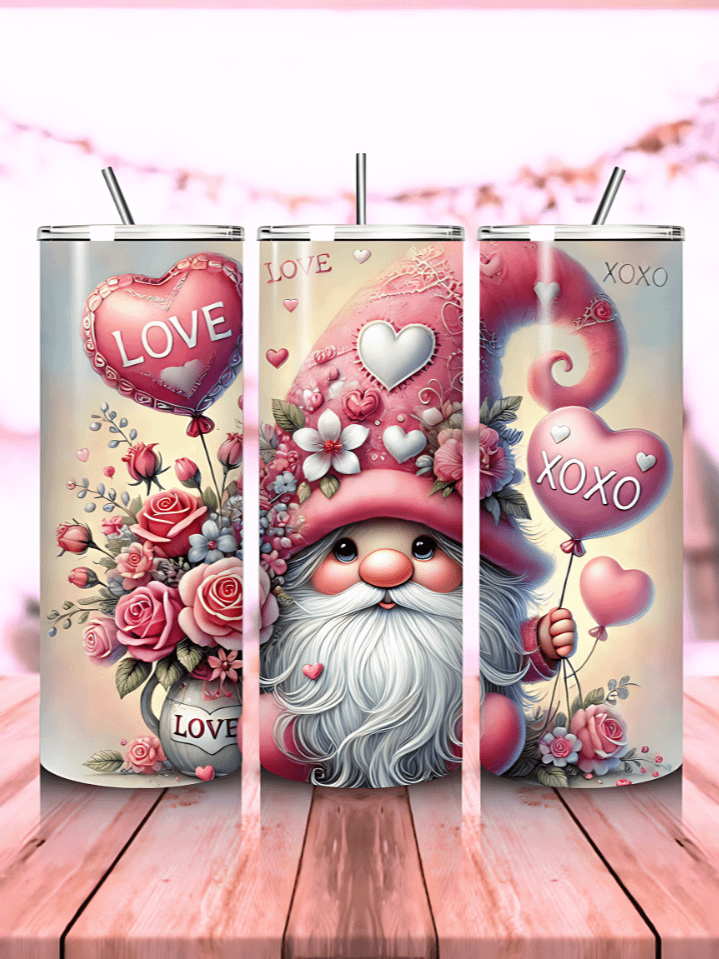 Valentine Gnome Tumbler Wrap – 20oz Skinny Sublimation PNG Design – Cute Gnome Theme for Valentine's Day – Instant Digital Download product image (1)