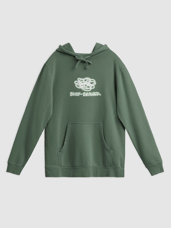 BUSY-BRAINED (lined design, #96B697) printed pigment hoodie product image (3)
