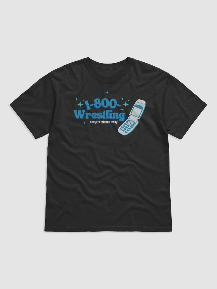 1-800-Wrestling: One Powerbomb Away! T-Shirt (Blue/White Design) product image (1)