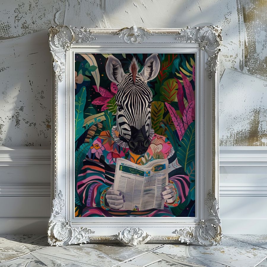 Zebra Reading a Newspaper Maximalist Animal Art Print product image (25)