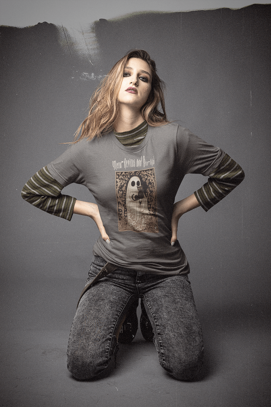 Funny Vintage Style Halloween Cat and Ghost T-Shirt product image (2)
