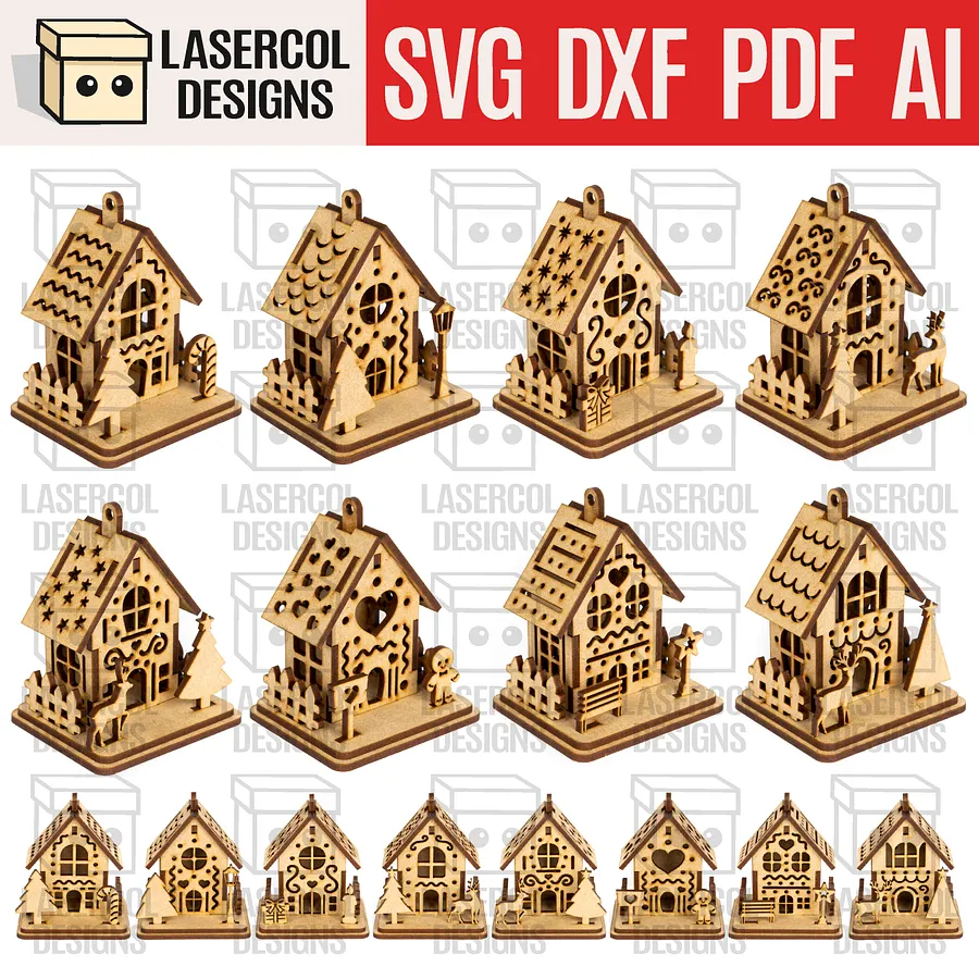 Christmas Houses Ornaments (8 Styles) - Laser Cut Files product image (1)