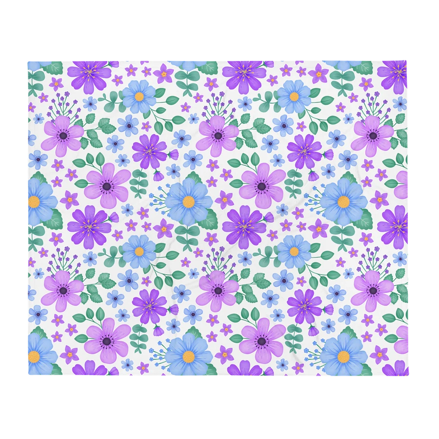 Vibrant Floral Blooms Blue Mauve Purple Blanket - White product image (2)