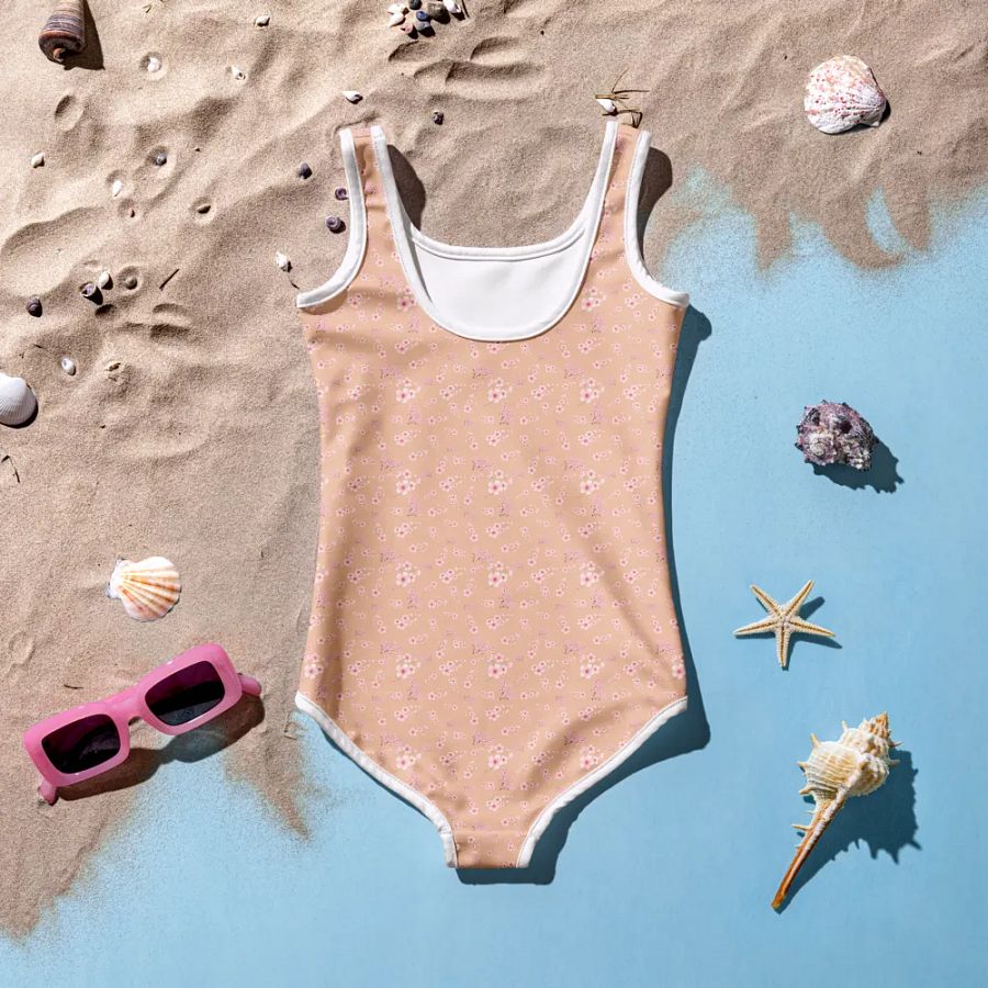 Cherry Blossoms on Cream Kids One-Piece Swimsuit product image (7)