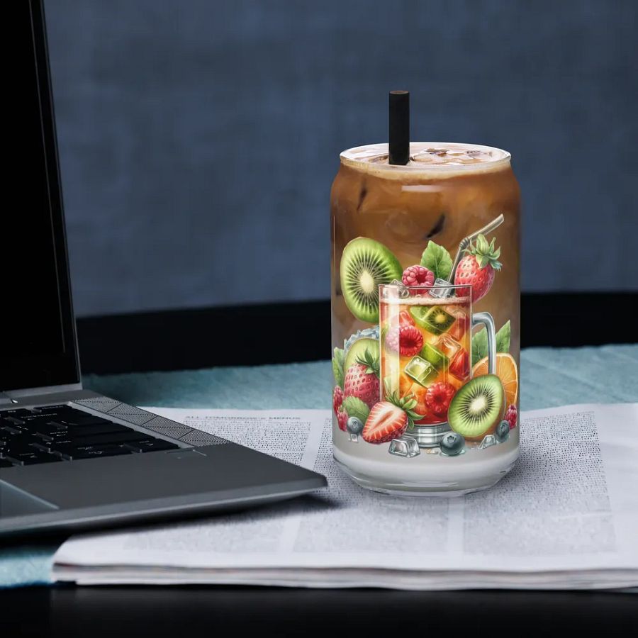 Fruit juice with fruit slice mixed water affect design-04-Can-Shaped Glass product image (3)