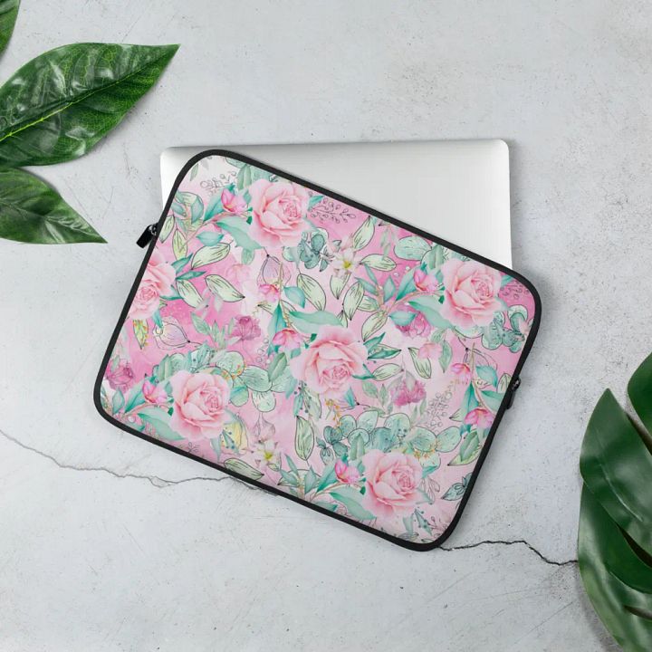 Whimsical Rose Garden Laptop Sleeve ideal for feminine ladies who like the finer pink vibes product image (2)