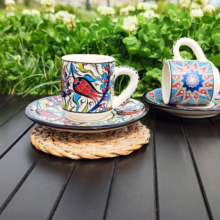 Ceramic coffee set (Iznik, white) — handmade pottery, Turkish ceramic product image (1)