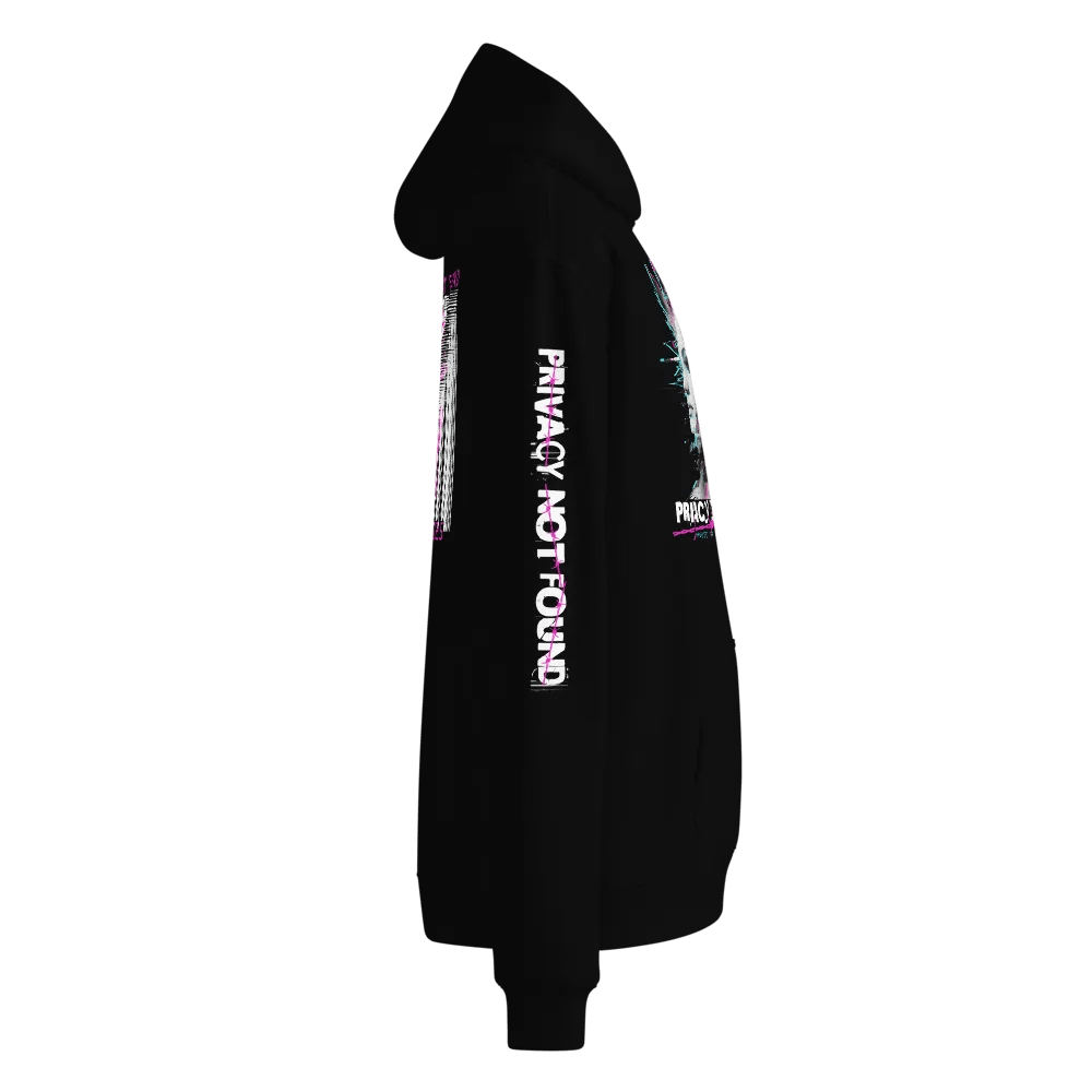 CYBERPUNK GLITCH PUNK UNISEX HOODIE - PRIVACY NOT FOUND, ANARCHIST DYSTOPIAN STREETWEAR product image (5)