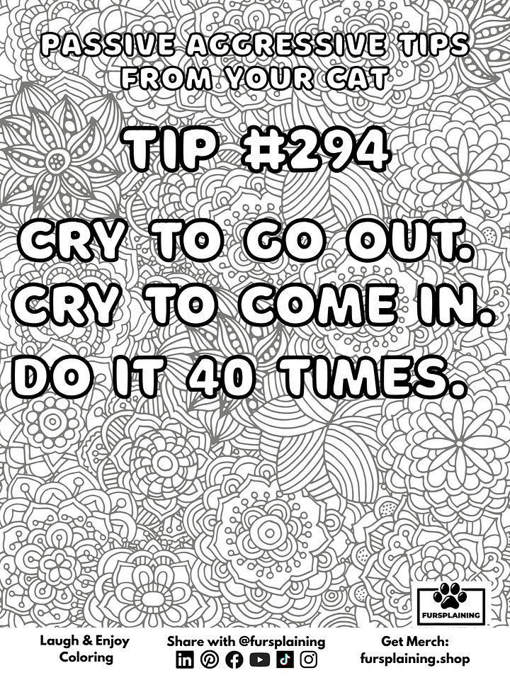 #294 Passive Aggressive Tips from Your Cat – Free Coloring Page product image (1)