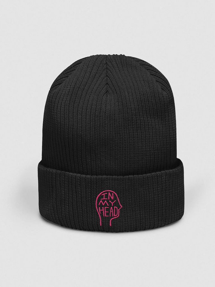 In My Head (pink) embroidered organic beanie product image (1)