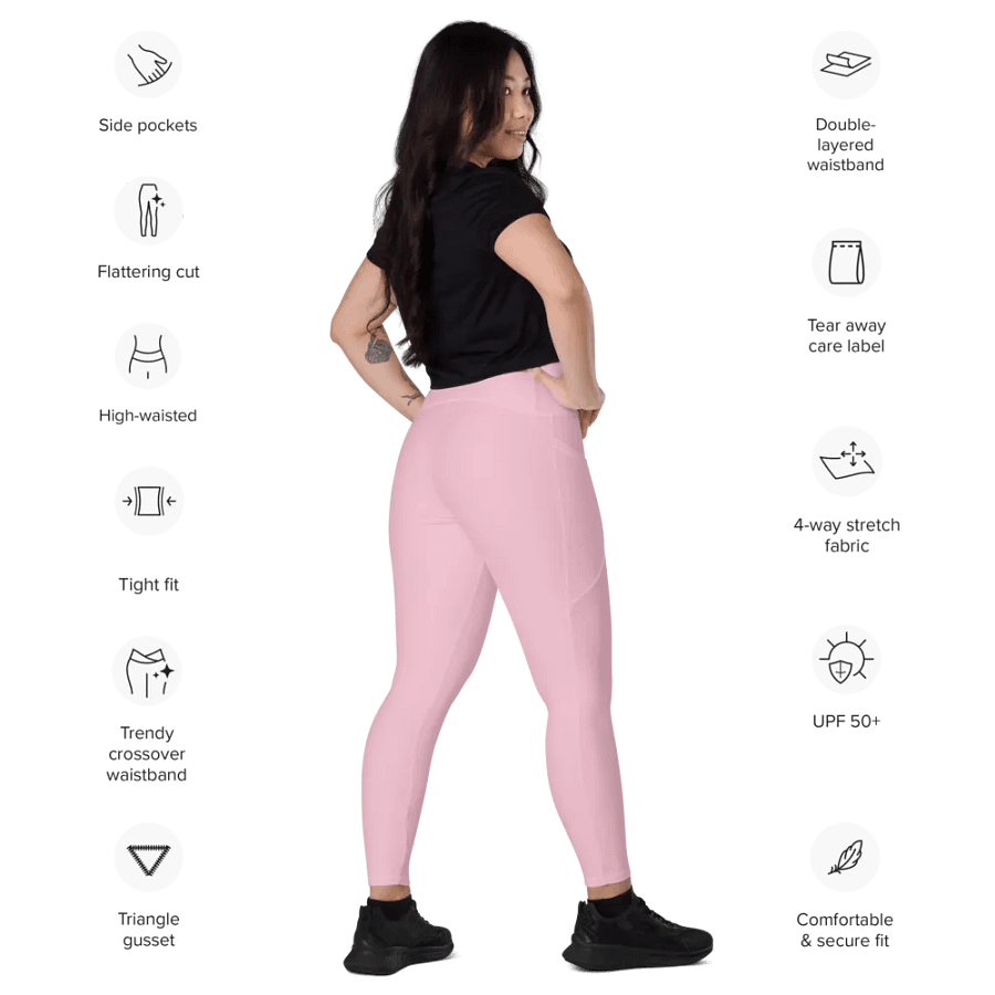 Plain Light Pink Soft Summer Women's High Waisted Premium Crossover Leggings with Pockets by Treasure Pie product image (10)