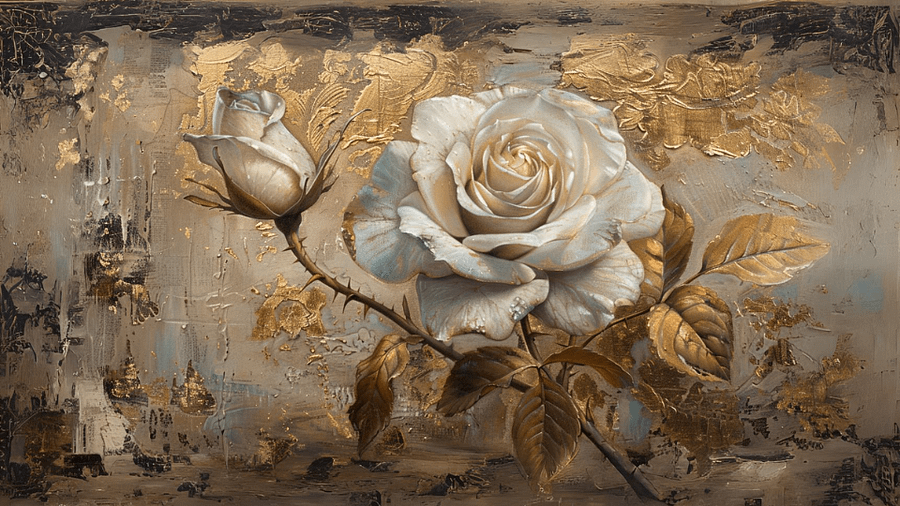 Vintage White Rose Painting - No Frame, Digital Download product image (1)
