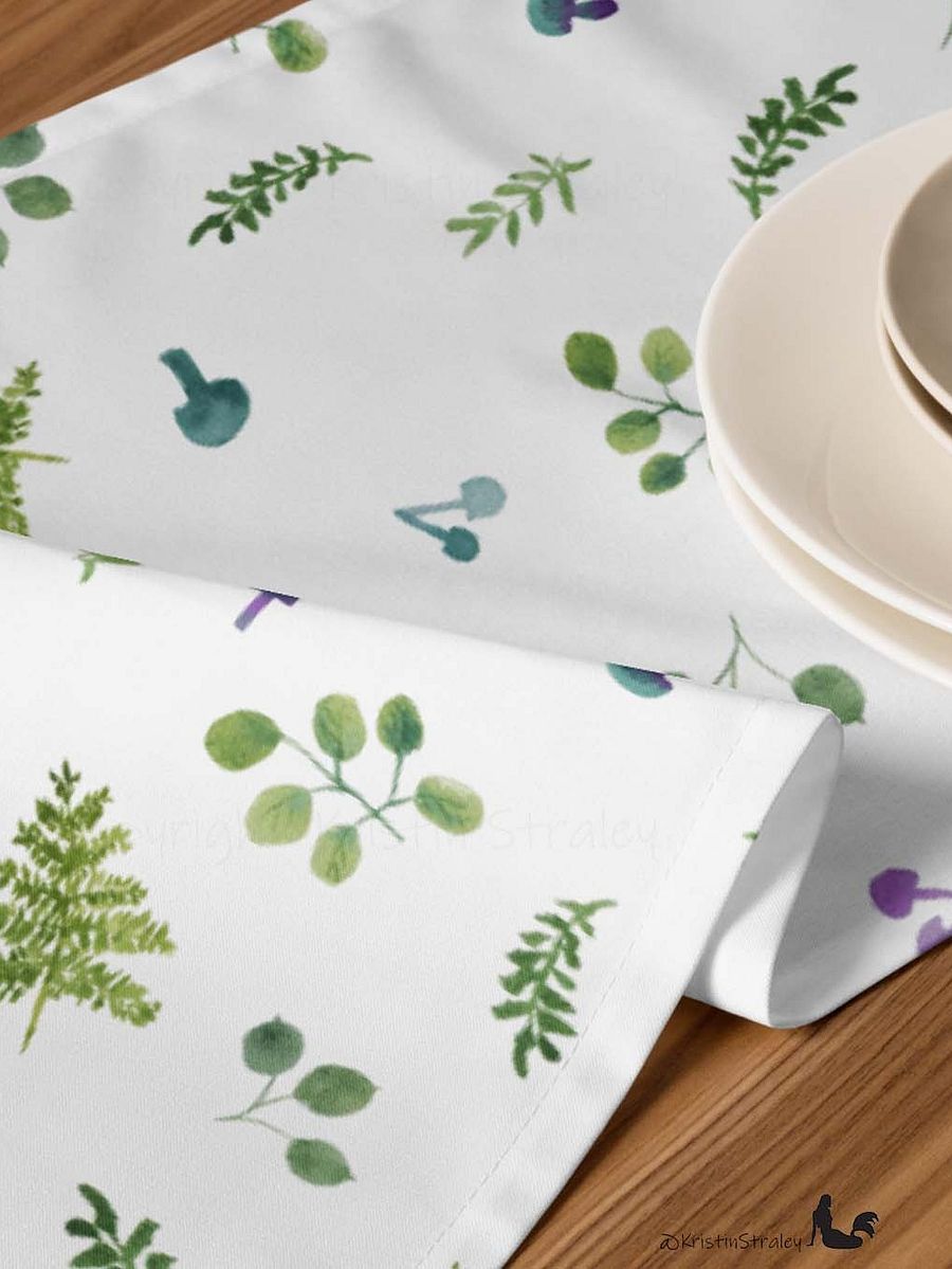 Woodland Ferns & Mushrooms White Table Runner product image (7)