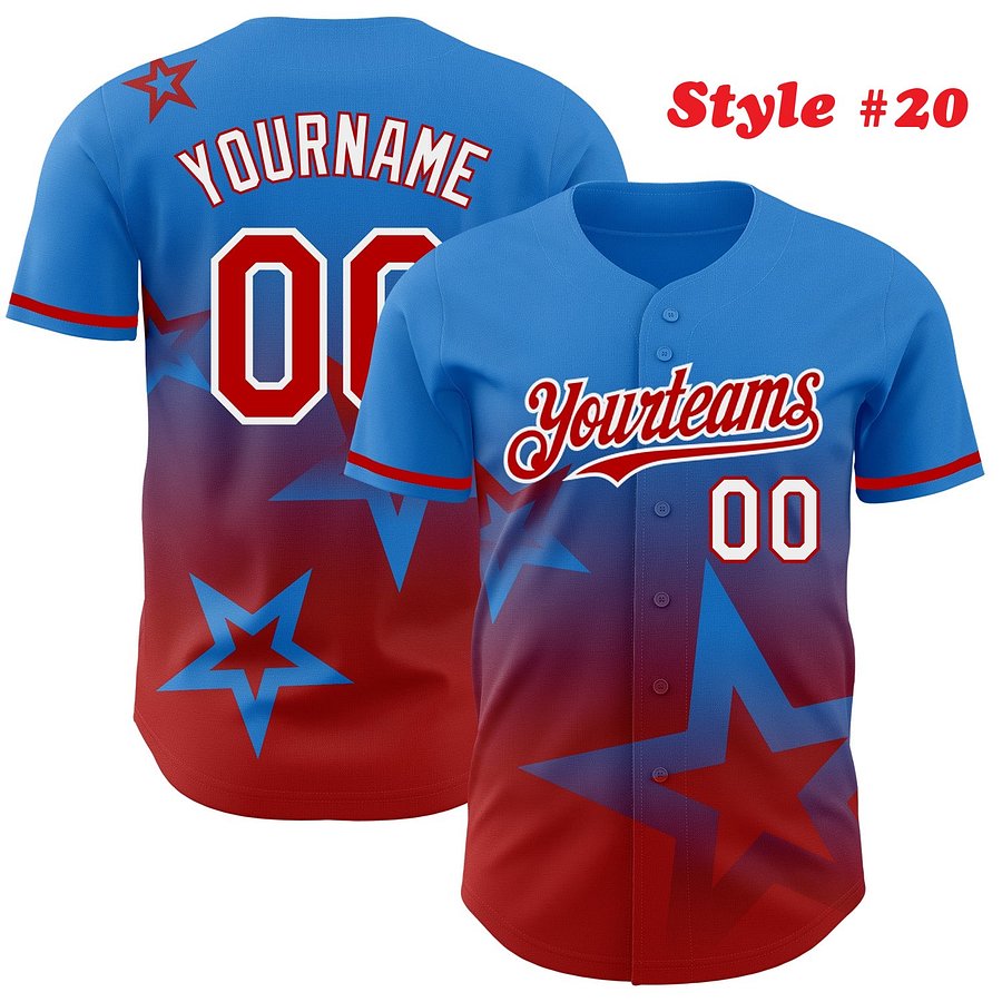 Authentic Baseball Jersey, Custom Baseball Jersey, Personalized Sport Jersey, Colorful, 3D Gradient Style Twinkle Star product image (186)
