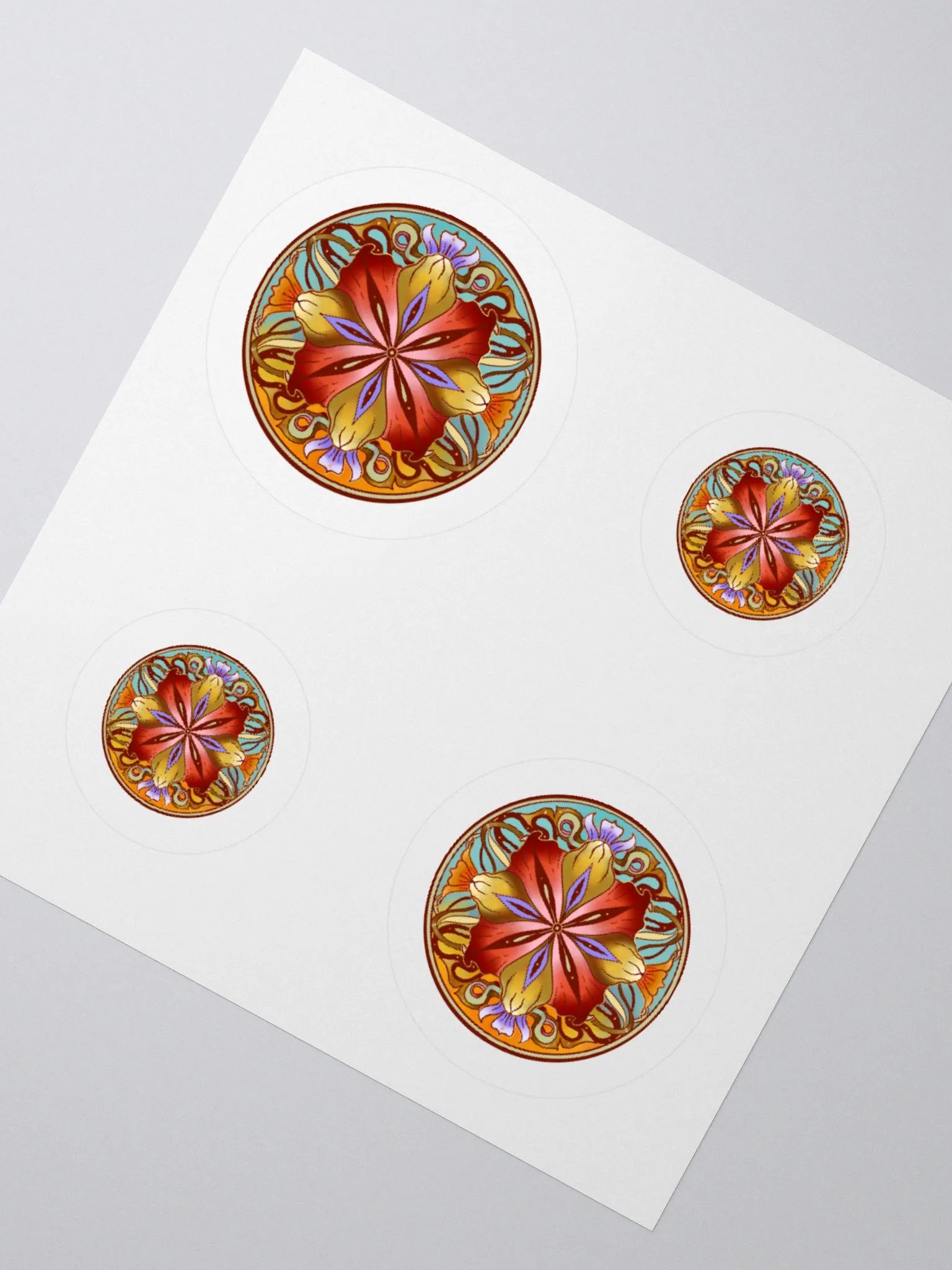 Crimson Floral Mandala - Sticker Sheet product image (2)