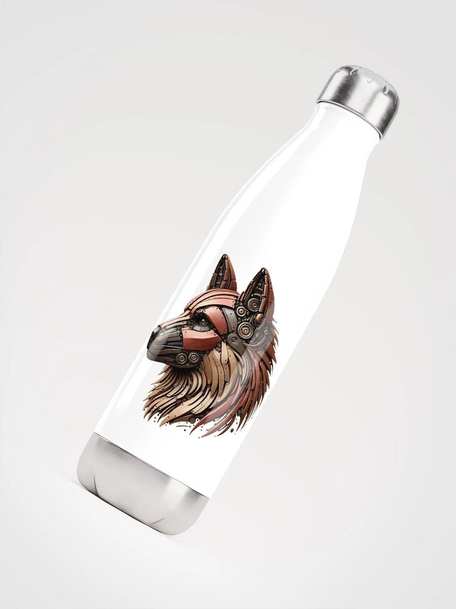 White Stainless Steel Water Bottle with German Shepherd Iron Dog Robot Design product image (4)