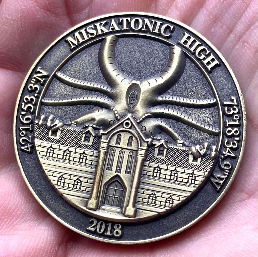 LOVECRAFT P.I. & MISKATONIC HIGH Official "Goat of a Thousand Young" *Antique Gold* Challenge Coin product image (3)
