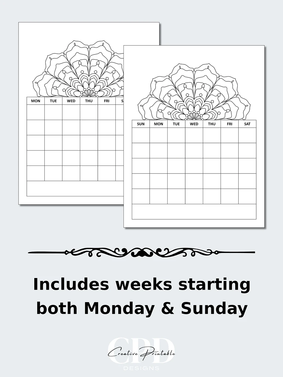 Printable Undated Monthly Calendar With Kaleidoscope Patterns To Color product image (4)