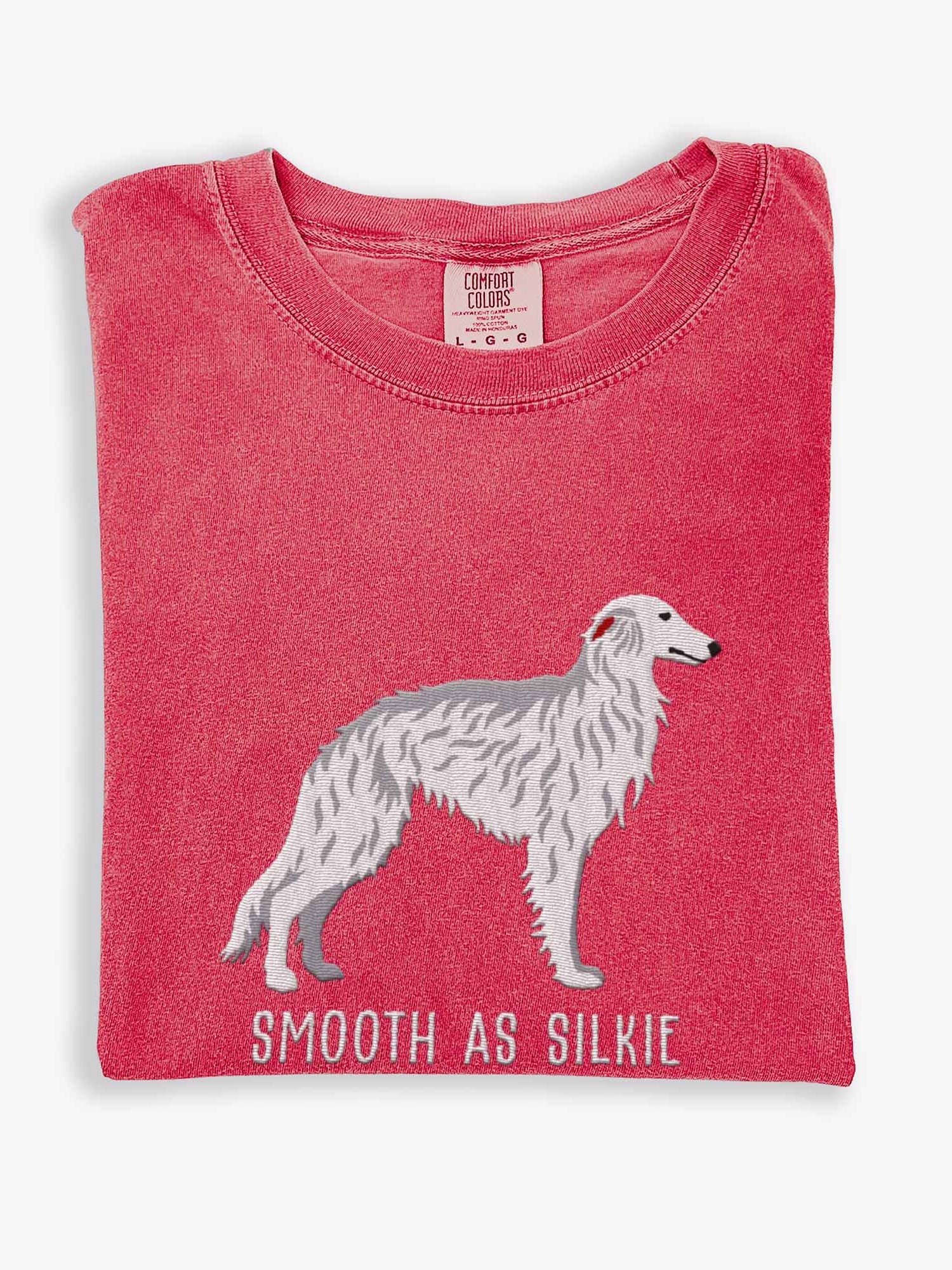 Smooth as Silkie T-Shirt(Embroidered) of a Silken Windhound(White) product image (1)
