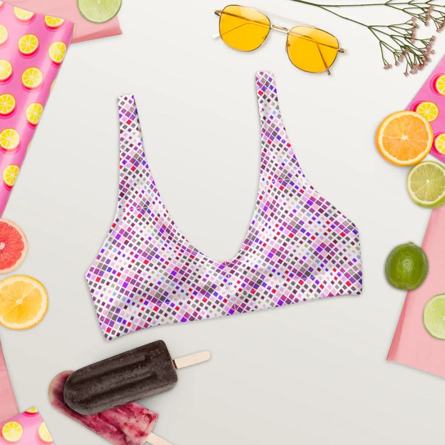 Colorful Square Pattern Design Padded Bikini Top - V1 product image (6)