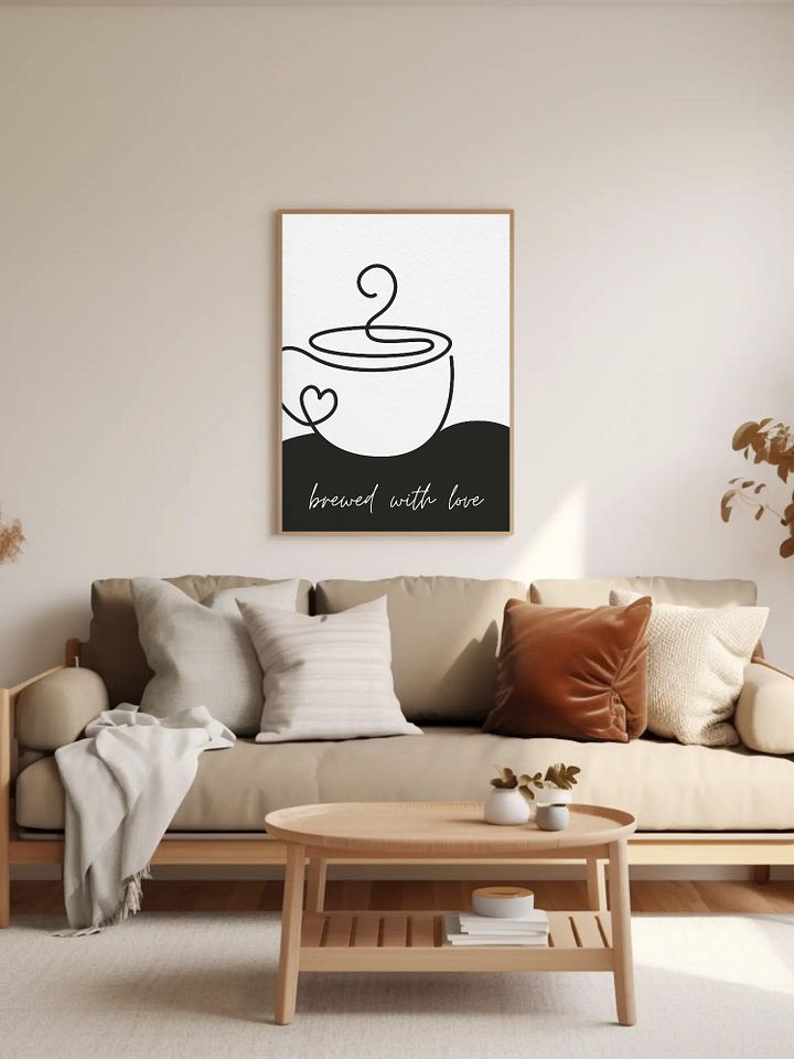 Brewed with Love Coffee Wall Art - Minimalist Line Art Coffee Cup Print, Modern Kitchen Decor, Black and White Coffee Lover Gift Espresso product image (2)