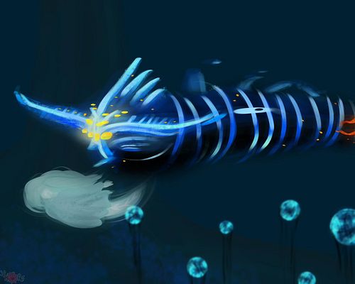 🧜 MerMay 2025 ~ Day 19 - Bioluminescent 🔆 (ft. the ghost leviathan from @uwedev 's video game @subnautica and my ghostly fish...