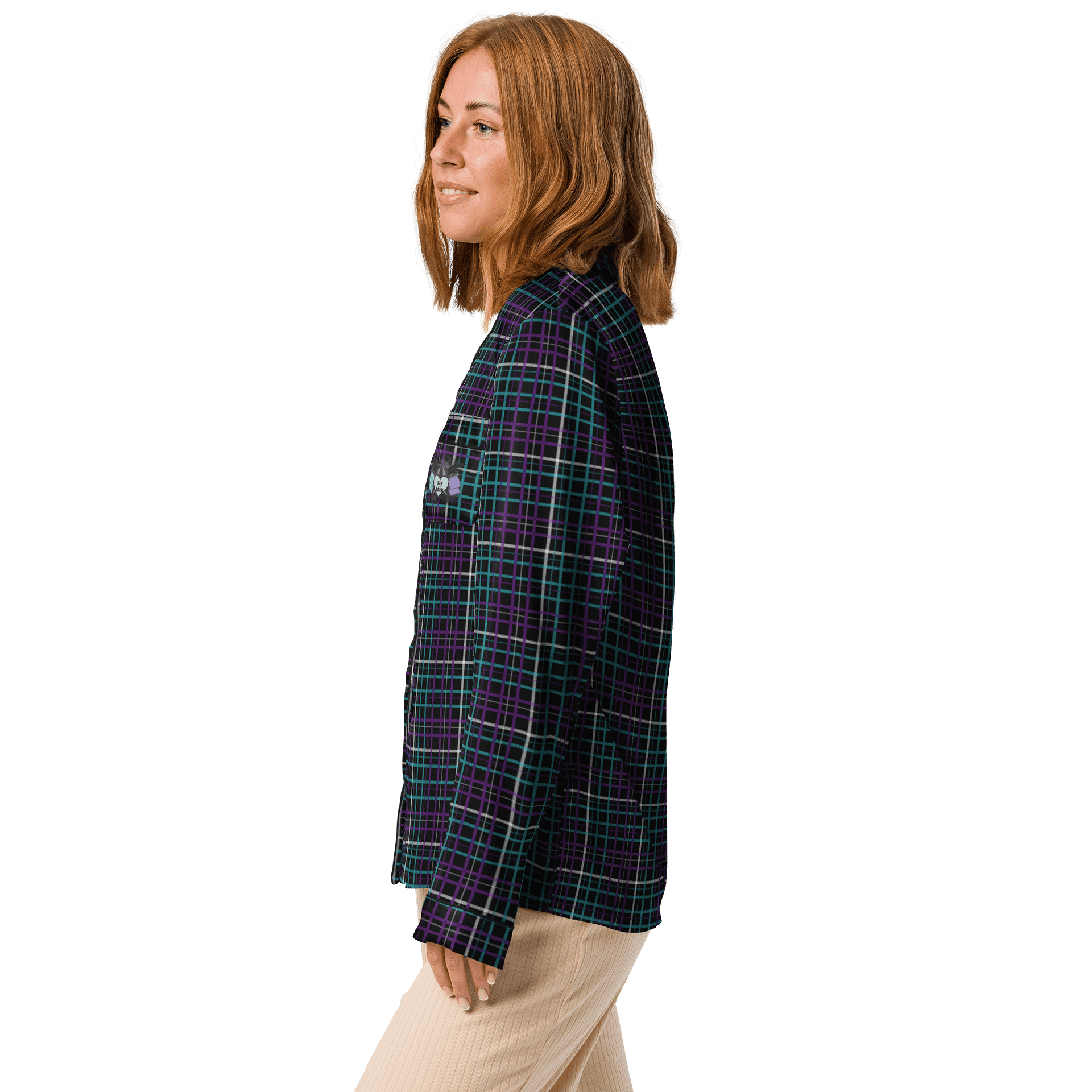 Black Plaid Long Sleeve Pajama Shirt product image (4)