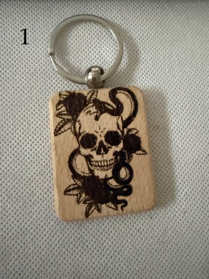 Engraved Wooden Keychains – Rose & Skull with Snake | Gothic, Nature, & Fantasy Vibes product image (1)