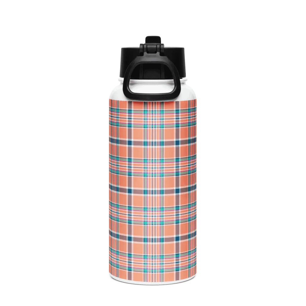 Orange Coral and Blue Plaid Water Bottle product image (3)