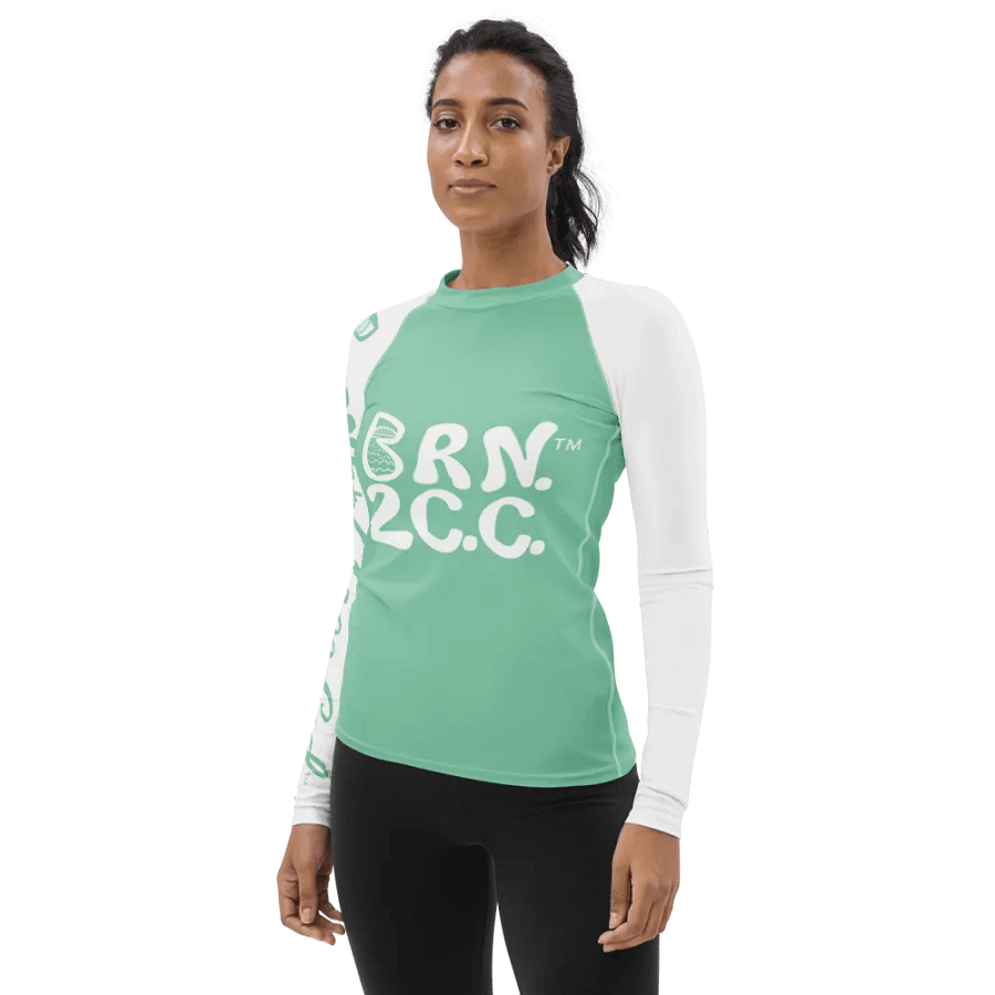 BOURNE to Cape Cod™ | Women's Rash Guard | BRN.2C.C.™ | Vista Blue Green with White Sleeves product image (3)