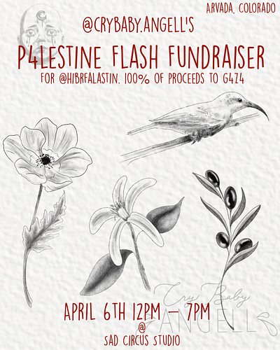 I am doing my own personal Flash Fundraiser for @hibrfalastin on April 6th 12pm - 7pm at @sadcircusstudio 

CASH ONLY!

I wil...