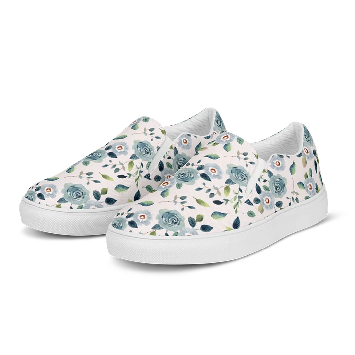 Floral Blue Flowers Pattern Womens Slip On Canvas Shoes product image (1)