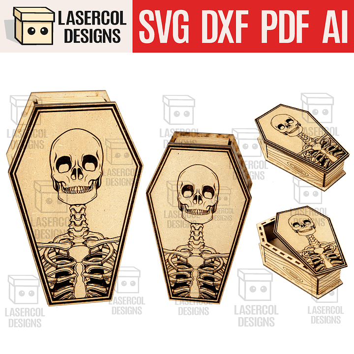 Halloween Coffin Box Set 1 (2 Sizes) - Laser Cut Files product image (1)
