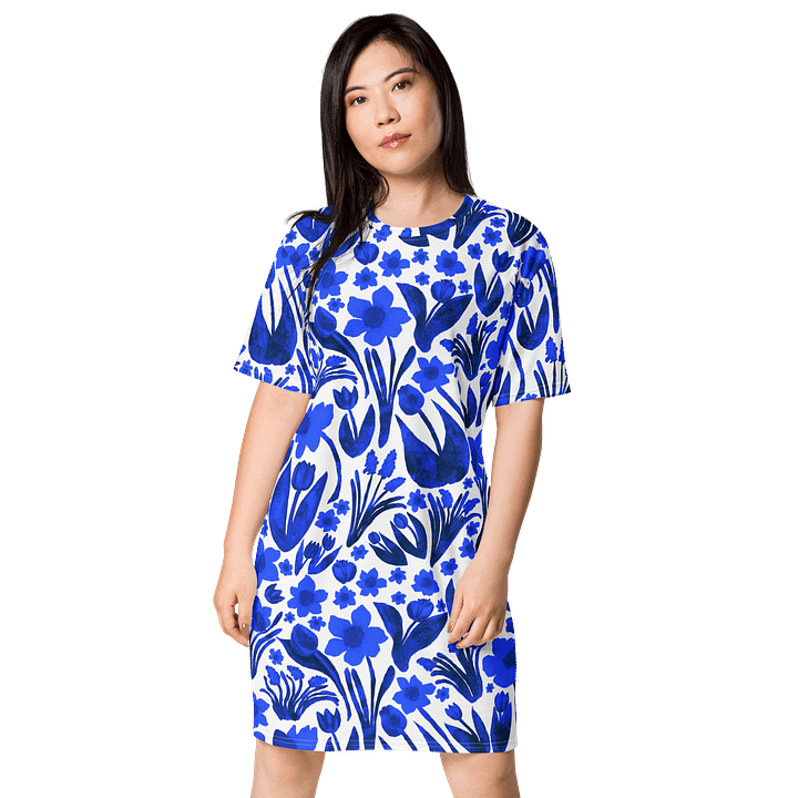 Spring Garden | Royal Blue Florals on White | T-Shirt Dress by Monique Faella Designs™ product image (2)