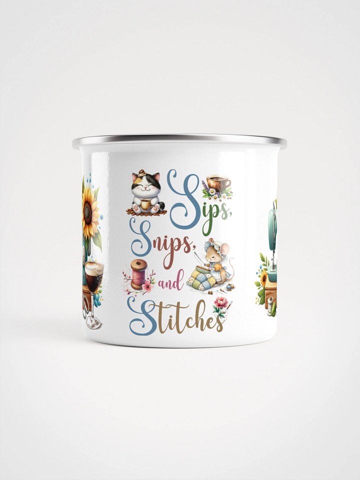 Sips Snips Stitches Enamel Mug product image (2)