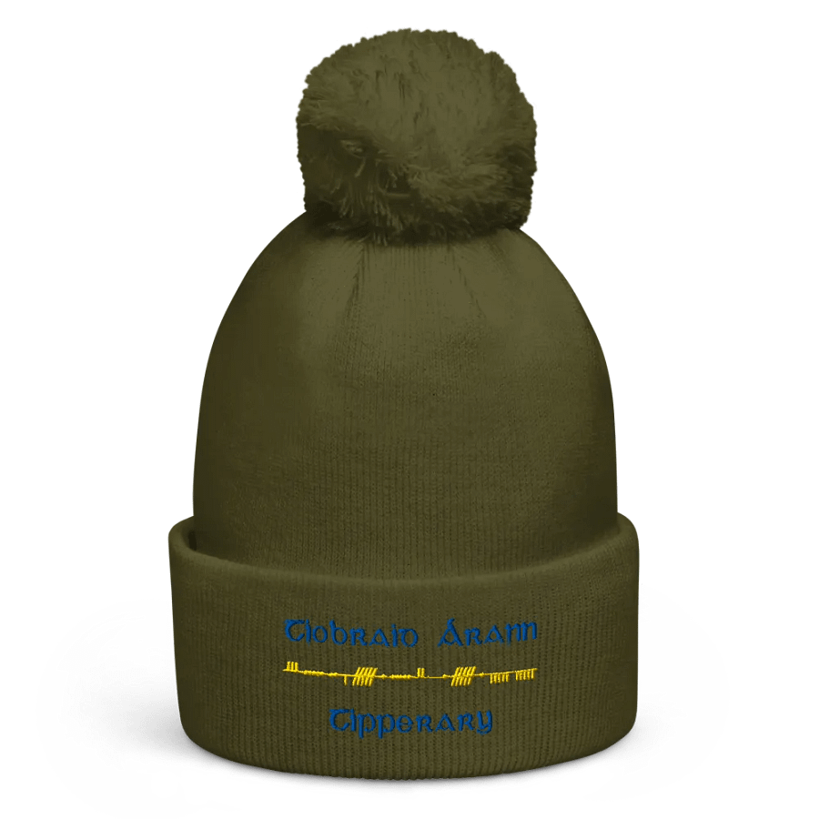 Tipperary/Tiobraid Árann Scholastic style Ogham, Blue and Gold, embroidered Pom-Pom Beanie product image (4)