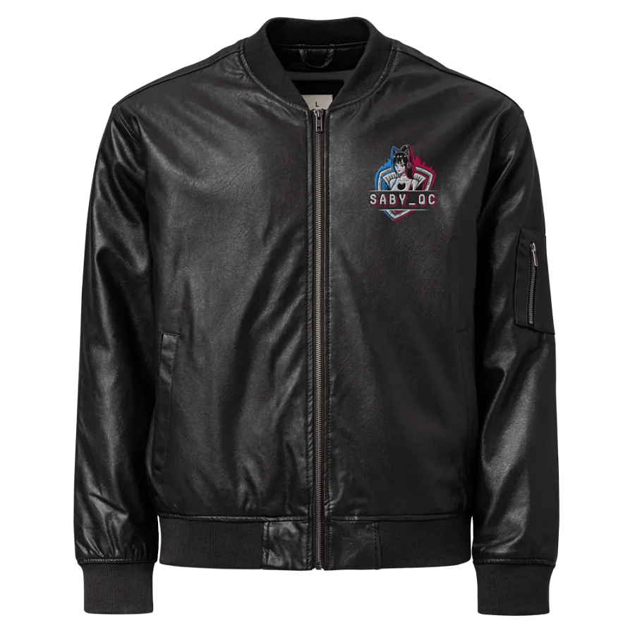 SABY_QC Anime Logo Faux Leather Bomber Jacket product image (1)