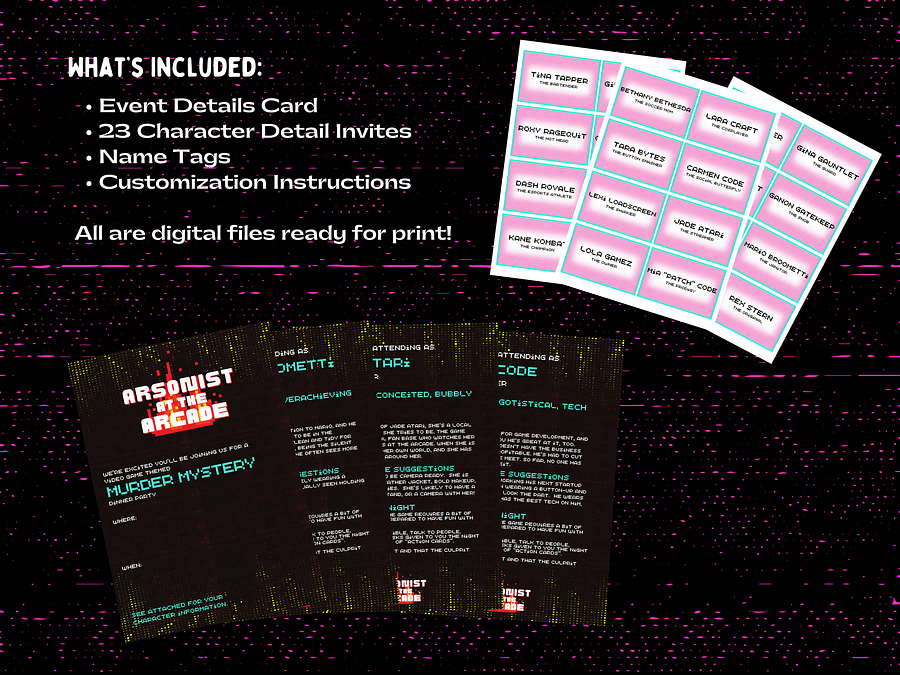 Arsonist at the Arcade - A Family-Friendly Videogame Themed Mystery Party Game - Invitations Add-On product image (2)